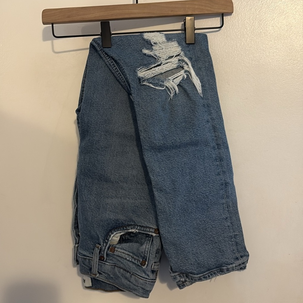 Agolde Riley Distressed High Rise Button Fly Cropped Jeans 25 - Picture 7 of 11